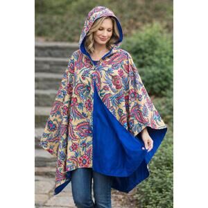 NWT RainCaper Reversible Floral Hooded Rain Poncho Shawl One Size